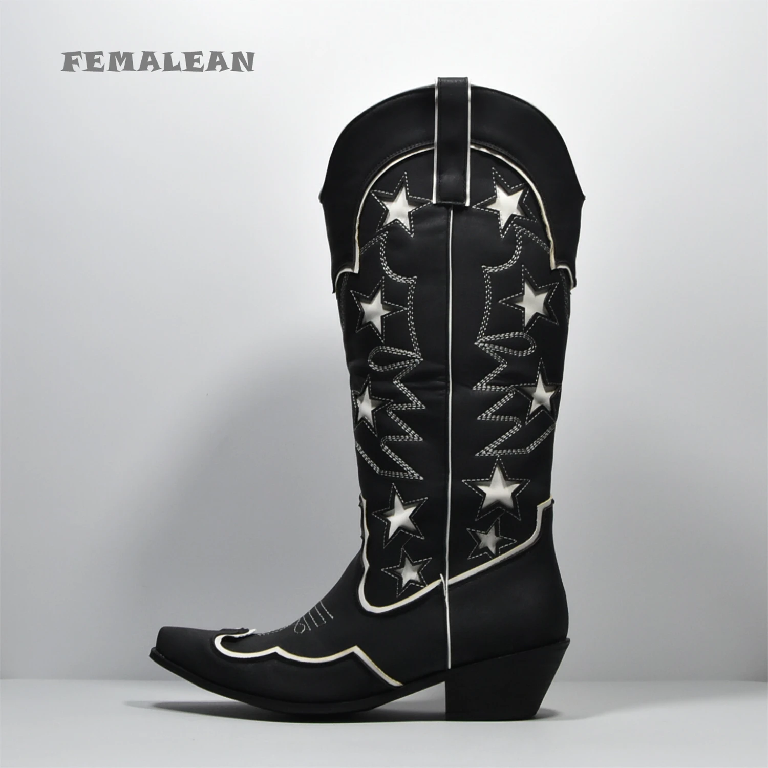 Cowboy Boots Knee High Heels ZA Brand Star Pointed Toe Leather White Black Dupe Luxury Spring Promotion Shoes For Women