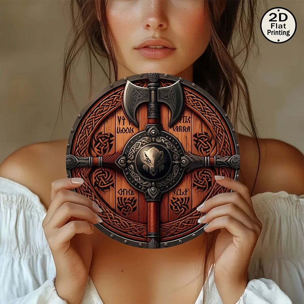 Warrior's Shield Retro 8x8 Aluminum Sign, 2D Flat Wall Art Home Decor Gift
