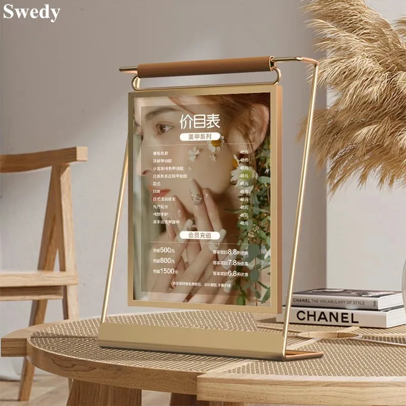 A4 210X297MM Metal Price Listing Flyer Poster Frame Wedding Acrylic Photo Picture Frame Menu Price Sign Holder Display Stand