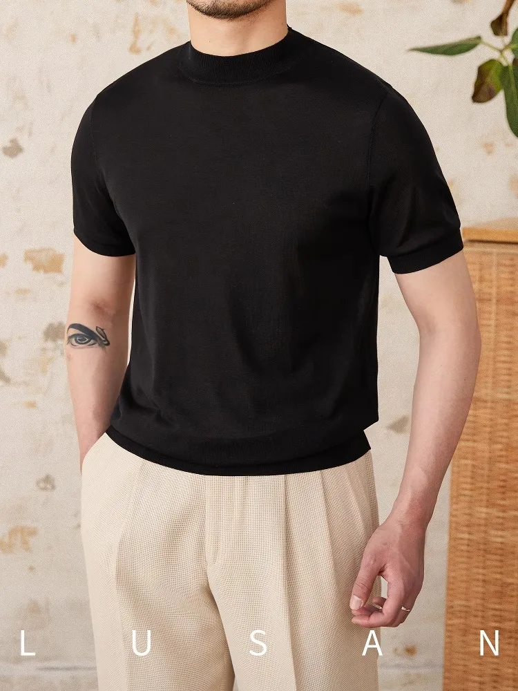 

Men's Lyocell Mulberry Silk T-Shirt - Summer Slim Fit Round Neck Short Sleeve Lightweight Knit Top