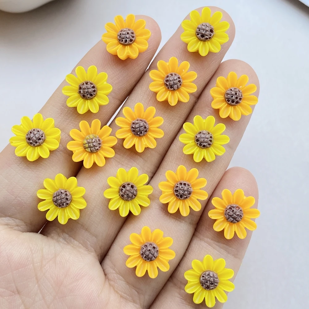 50 Stück gemischte Nagel kunst Harz gelbe Chrysanthemen Serie Charms Strass DIY Handwerk für Nagel 3D Dekorationen Schmuck
