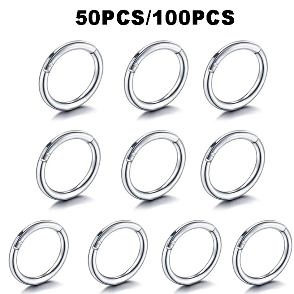 

50Pcs/100Pcs Steel Hinged Segment Nose Ring Nipple Clicker Ear Cartilage Tragus Helix Lip Ring Body Piercing Jewelry 20G-12G