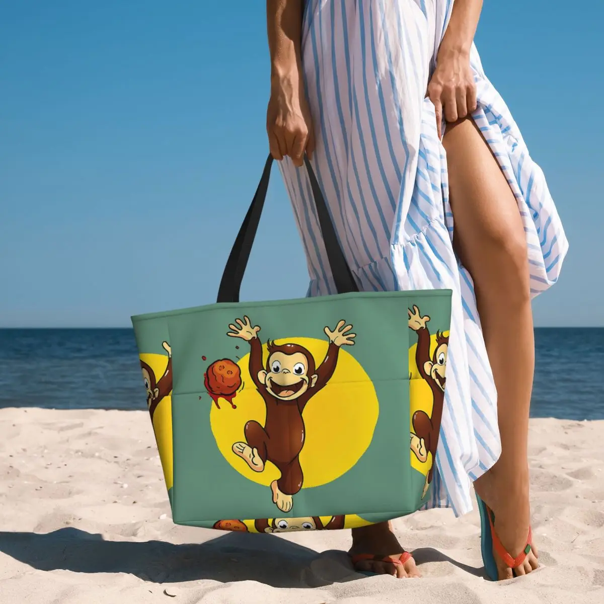 Curious George Monkey Happynes Beach Tote Bag Sport Gym Yoga Duffle Large Tote Bag Women Travel Bag Fitness bag