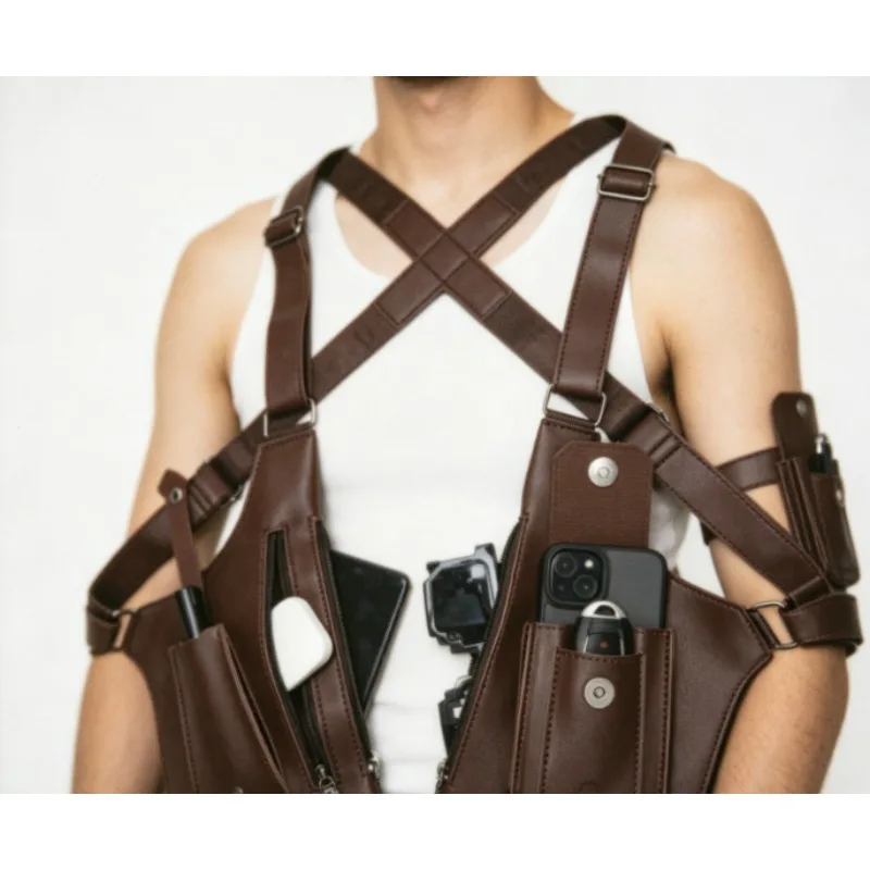 

2026 New Men‘s Suspenders Bag Vintage Style Multi Pocket Chest Pack Lightweight & Comfortable Ideal for Outdoor