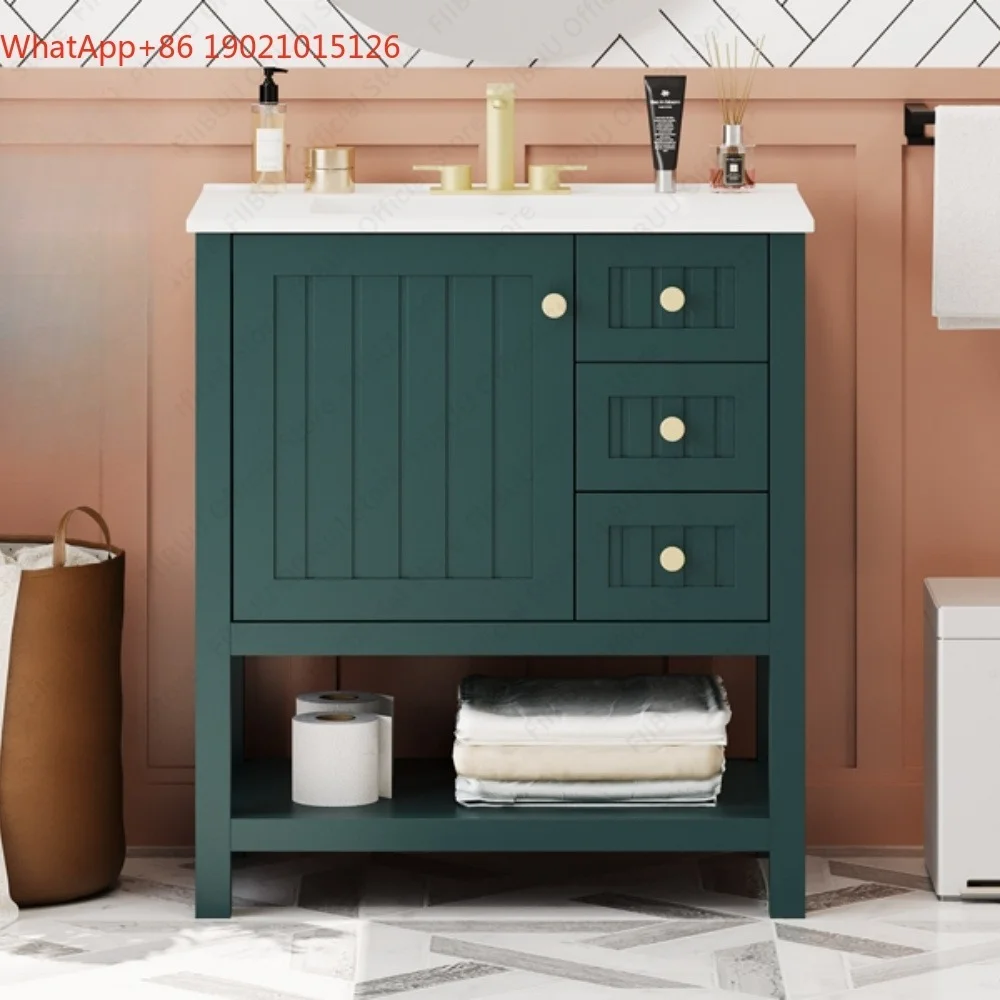 Bathroom Vanity Cabinet Combo 30 Inch with Ceramic Sink Soft-Close Doors Solid Wood Frame Waterproof for Small Bathroom Storage
