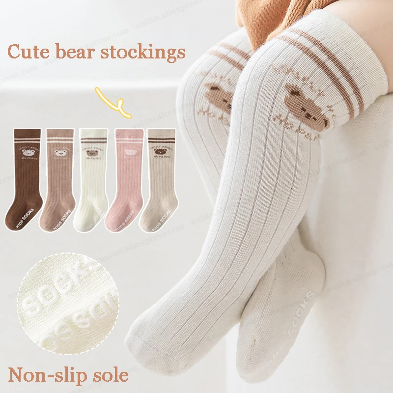 Spring Autumn Kids Knee High Socks Baby Girls Boys Bow Long Soft Cotton Warm Stockings Children Hollow Out Socken for 0-5 Years