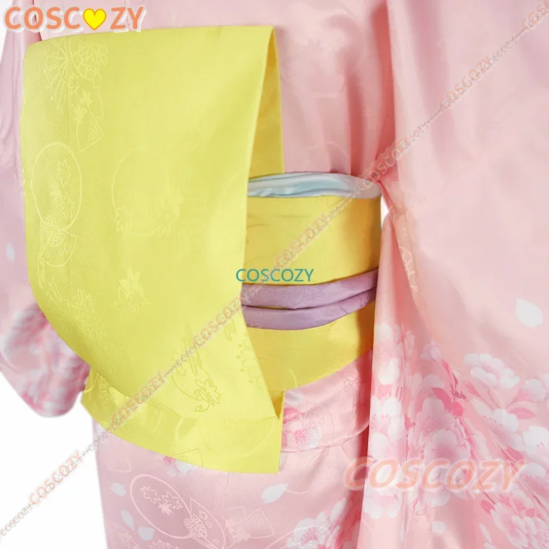 Anime My Happy Marriage Miyo Saimori Cosplay Costume Miyo Saimori Flower Printed Pink Kinomo Cosplay Costume Wig Headwear Set image 4