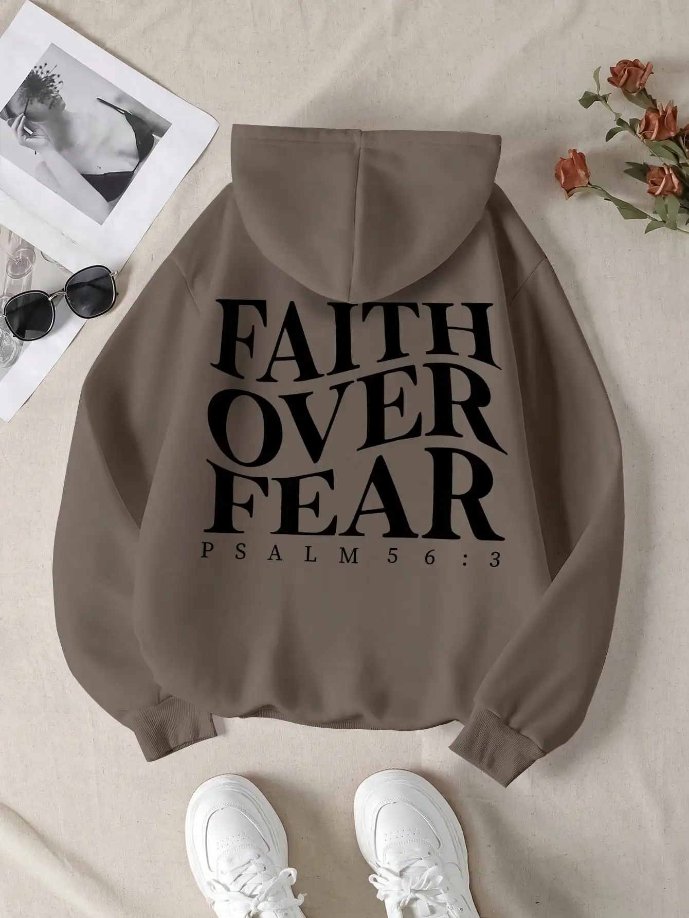 

Толстовка с капюшоном Faith Over Fear, женская повседневная толстовка-пуловер с буквенным принтом