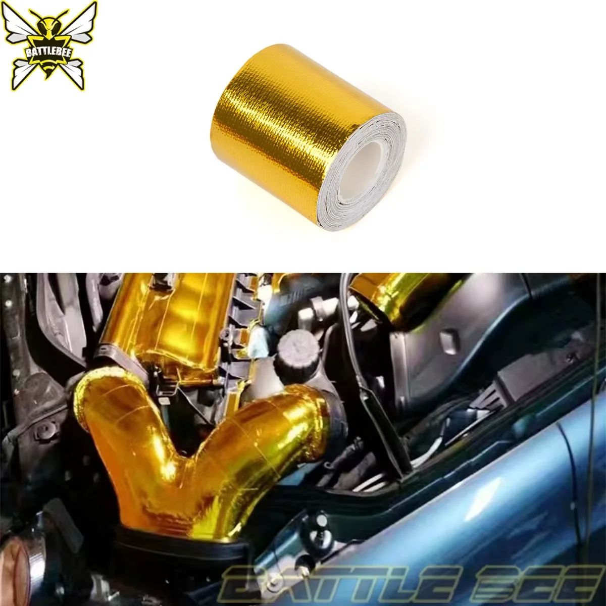 

A Gold 2'' Thermal exhaust Tape Air Intake Heat Insulation Shield Wrap Reflective Heat Barrier Self Adhesive Engine 2 Inch 5/10M