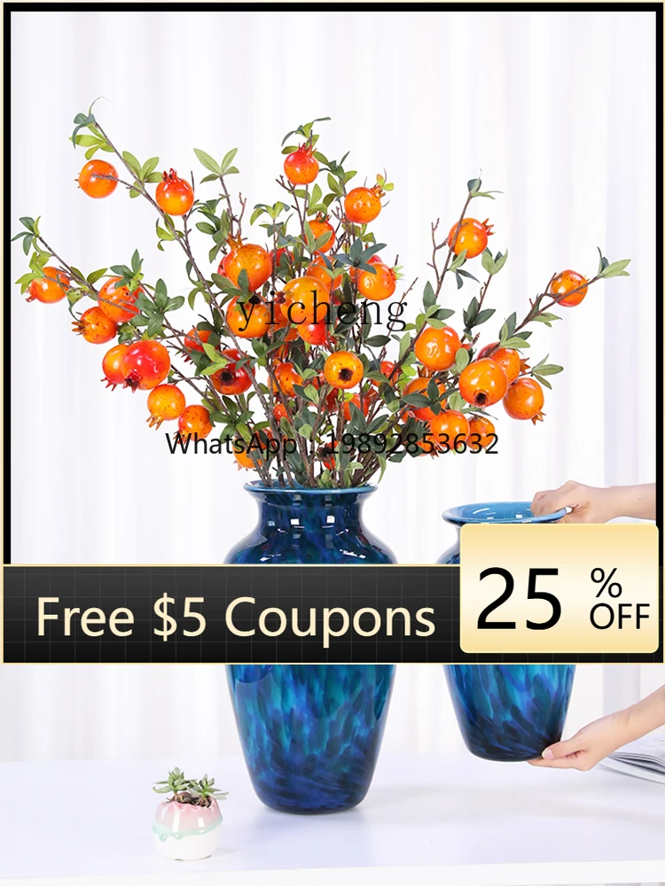 EE  vase ornament living room enamel glass art blue flower arrangement ceramic high-end crafts