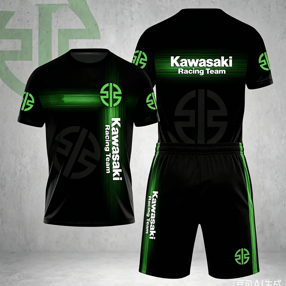 SOMMER-NEUHEIT 2026 Herren T-Shirt Lässiges Kurzarm-Shirt Atmungsaktives T-Shirt mit 3D-Motorrad-Print Kawasaki