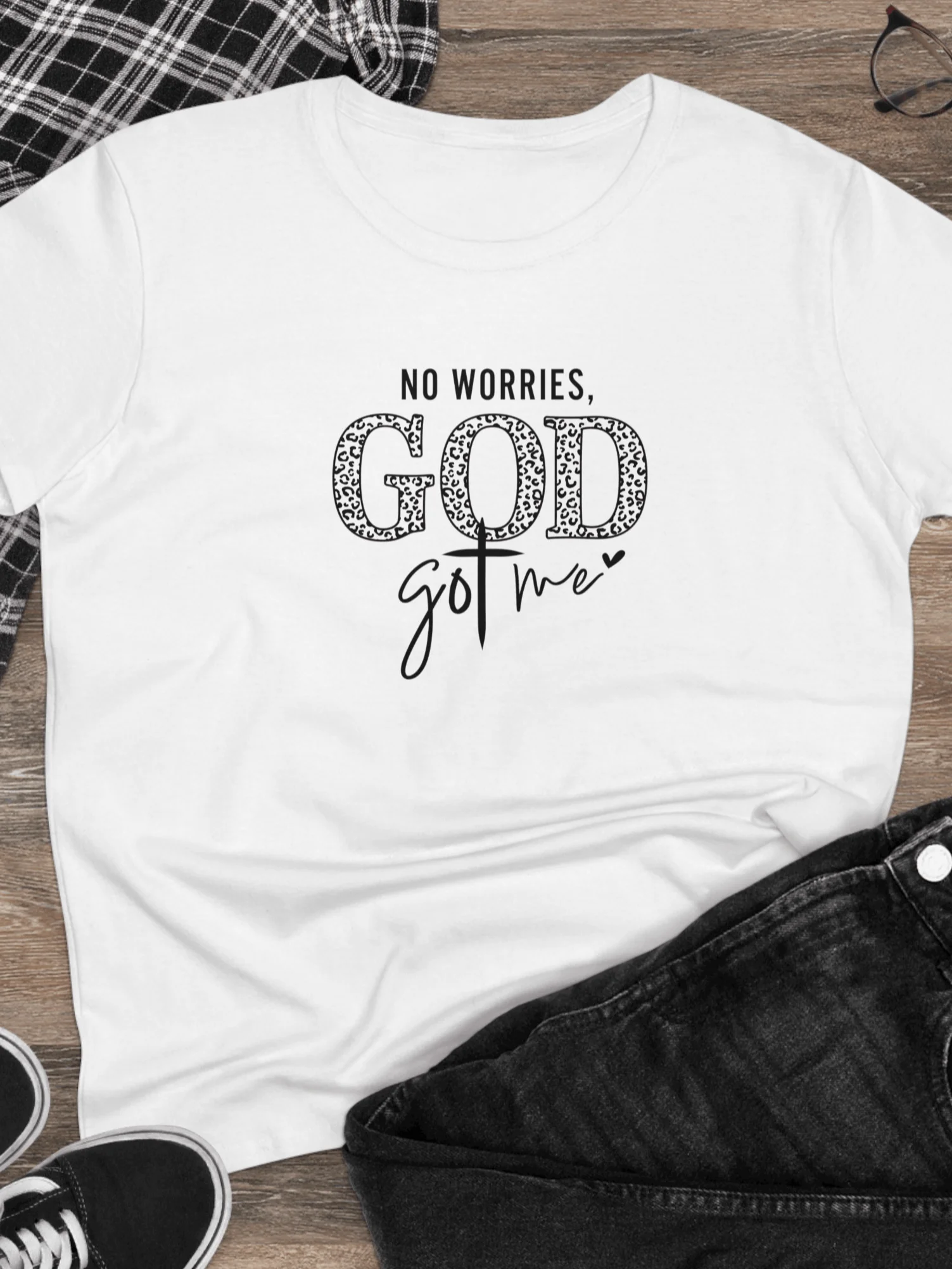 تي شيرت نسائي من God Got Me مريح برقبة دائرية كاجوال من مزيج القطن وأكمام قصيرة ناعمة قابلة للتنفس #2