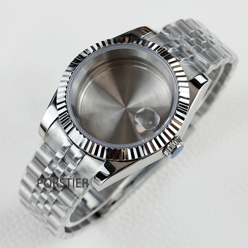 Imagen 2 del producto Caja de reloj NH35 de 36/39mm, cristal de zafiro resistente al agua para movimiento NH35 NH36, pulsera de Jubileo con esfera de 28,5mm, correa de acero inoxidable de 20mm