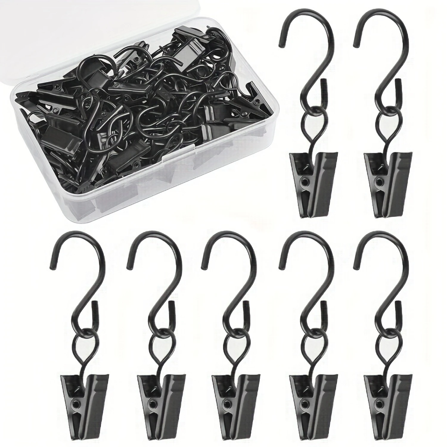 

"Vintage" 50-Piece Classic Cast Iron S-Hook Curtain Clips For Small Windows - Decorative Drapery Holdbacks