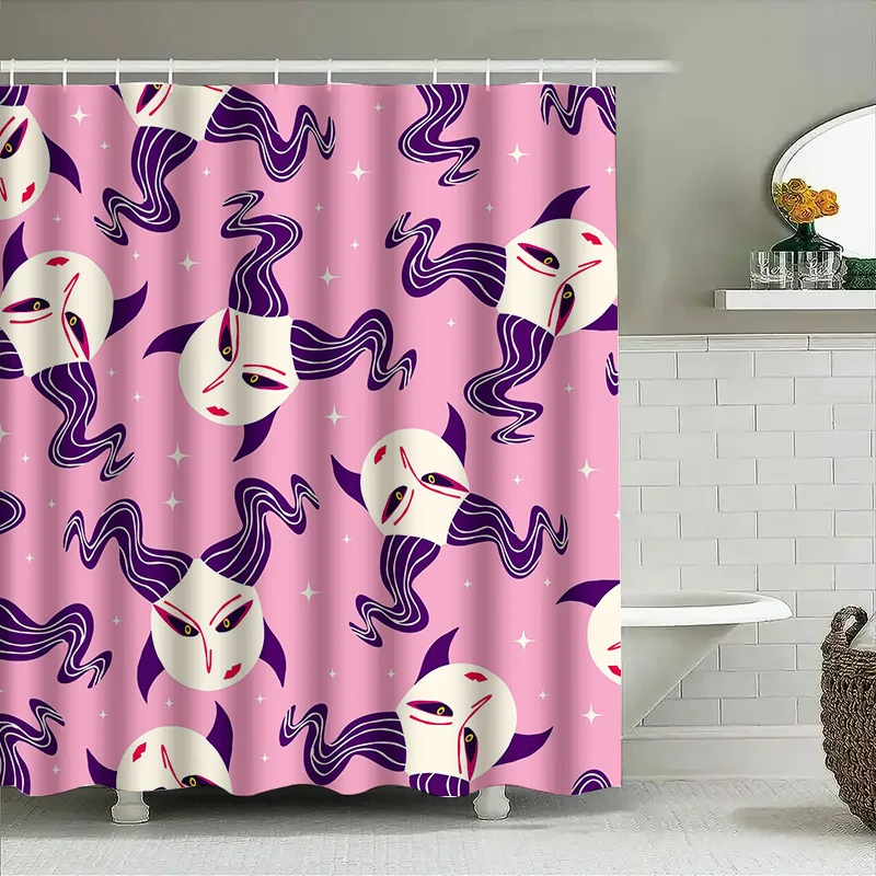 

Pink Shower Curtain with Ghost Faces Halloween Decorations for Home Bathroom 3D Printed Waterproof Fabric Customizable Size Haun