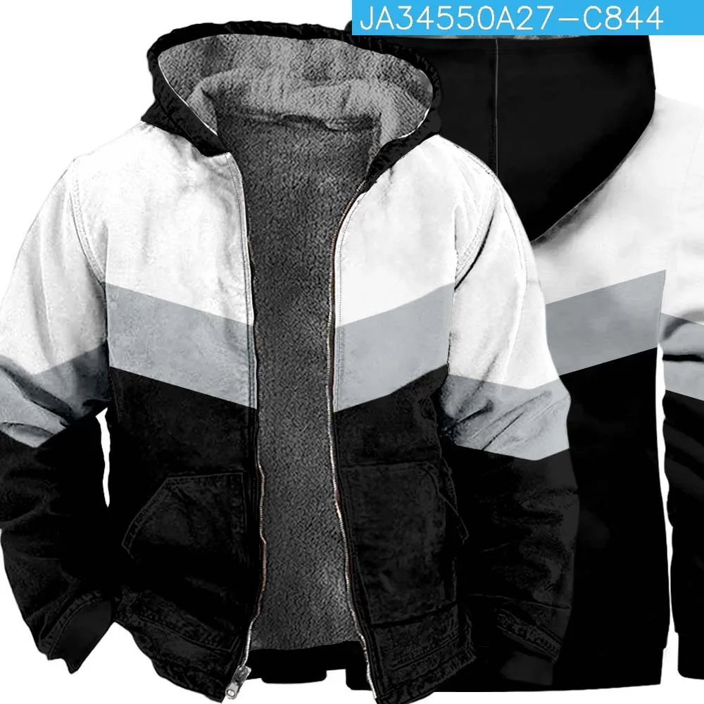 

Men's Winter Jaet Thi Fce Cotton Coat 3D Stripe Print Inner Men's Clothing Winter Faion Work orms