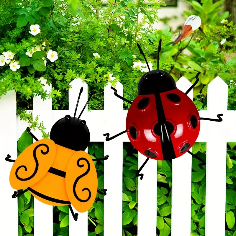 2Pcs Ladybug Ornament Lifelike Metal Ladybug Outdoor Hanging Beetle Front Porch Backyard Decoration Metal Art Bumble Bee Garden - view 3