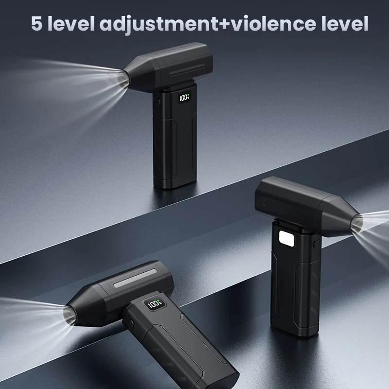 مروحة توربو نفاثة 45000 دورة في الدقيقة، مروحة توربو محمولة محمولة، 5 سرعات رياح تروس قابلة للتعديل، بطارية قابلة لإعادة الشحن تعمل بالطاقة للتخييم في الهواء الطلق