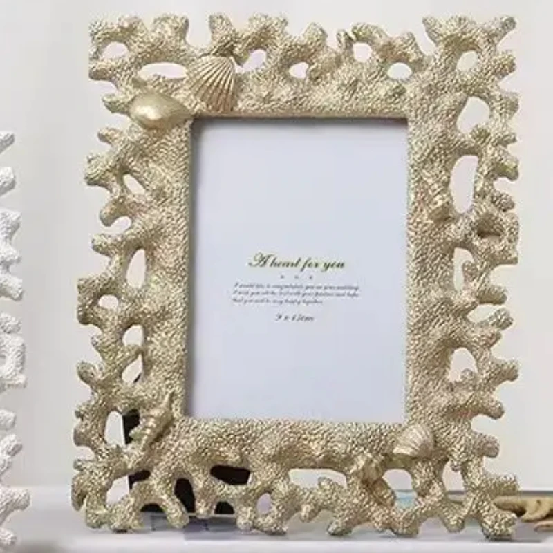 Mediterranean Style  Resin Frame Table Coral 7 Inch Photo Frame For Wedding Gift Shell Frame Home Decoration Accessories