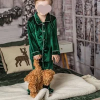 Hot Sale Matching Family Unisex Clothes Christmas Pyjamas Sets Soft Velvet Boys And Girls Ruffle Christmas Baby Pajamas Sets 2