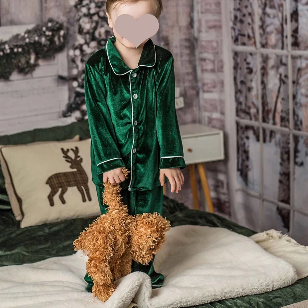 Hot Sale Matching Family Unisex Clothes Christmas Pyjamas Sets Soft Velvet Boys And Girls Ruffle Christmas Baby Pajamas Sets