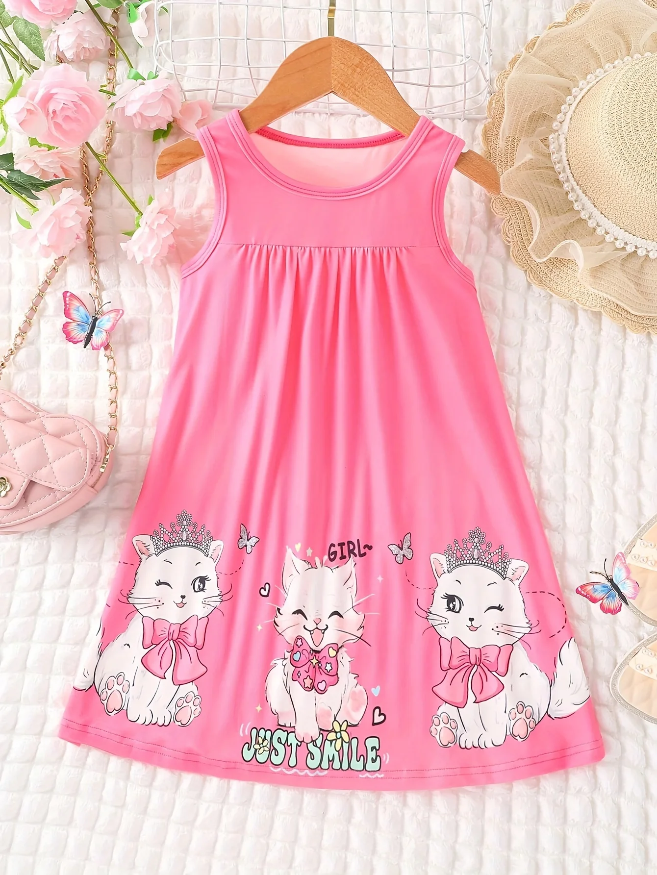 Girl\'s Adorable Kitten Sundress Cute Digital Print A-line Sleeveless Dress