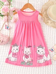 Girl's Adorable Kitten Sundress Cute Digital Print A-line Sleeveless Dress