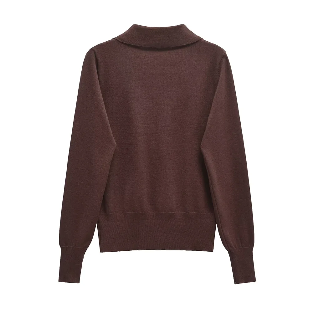 BM&MD&ZA2024 autumn new women's clothing style simple commuting slim fit lapel short long sleeved knitted sweater