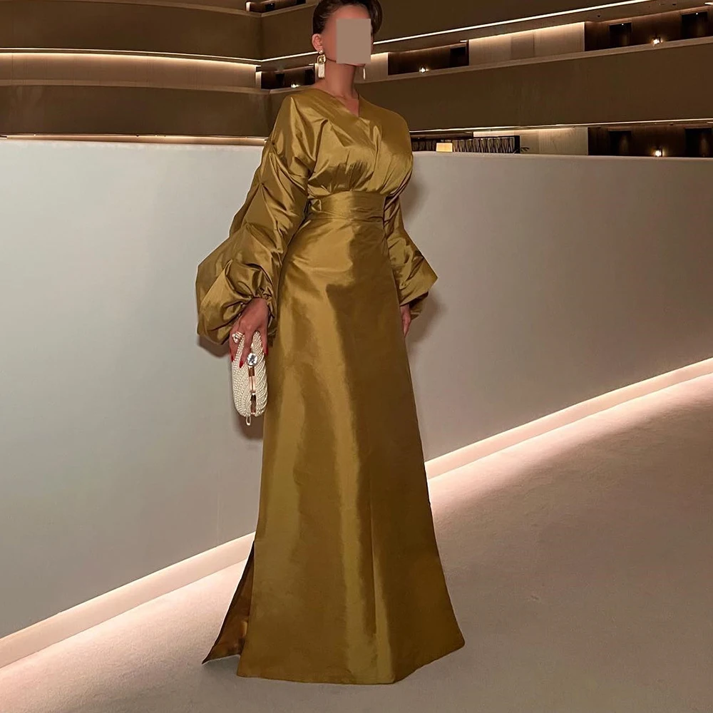 CustomizedSweep Train Straight Side Slit   Floor Length V-Neck Butterfly sleeves Luxury Evening Dresses Satin Custom Size Long S image 2