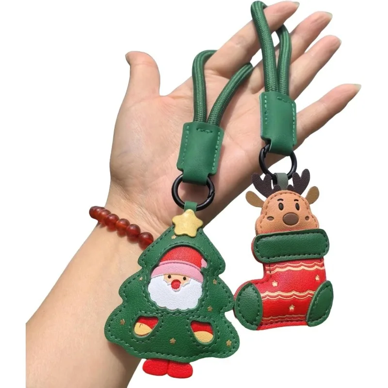 Leather Christmas Tree Stocking Pendant, Backpack Chain, Party Supplies, Cute Keychain, Soft Texture, Backpack Charm Pendant.