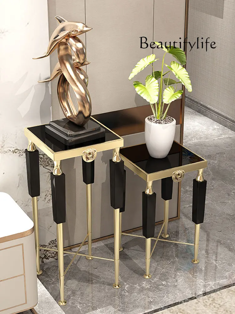 Modern Light Luxury Stainless Steel Glass Flower Stand Designer Model Minimalist Creative Marble Storage Rack