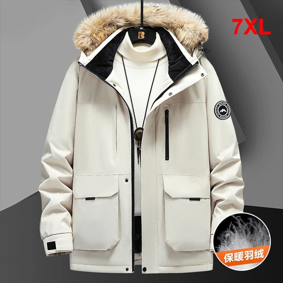 

Winter Down Jacket Men Winter Puffer Jackets Plus Size 7XL Down Coat Male Fashion Casual Cargo Down Jackets Big Size 7XL