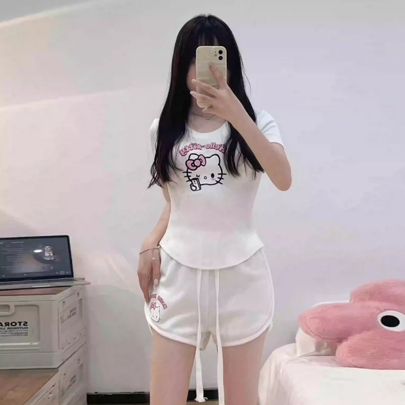 

Sanrio New Hello Kitty Silk Pajamas Women's Cute Cartoon Casual and Comfortable Cool Breathable Lightweight Home Women's Pajamas