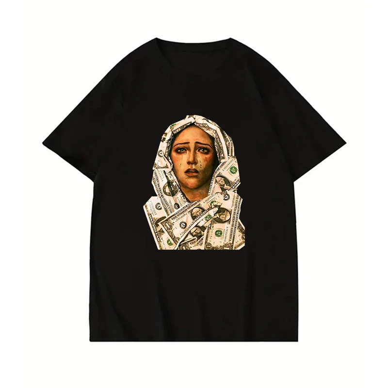 

2025 new summer outdoor sports loose fitting unisex versatile crying woman dark hip-hop street dance printed washed top T-shirt
