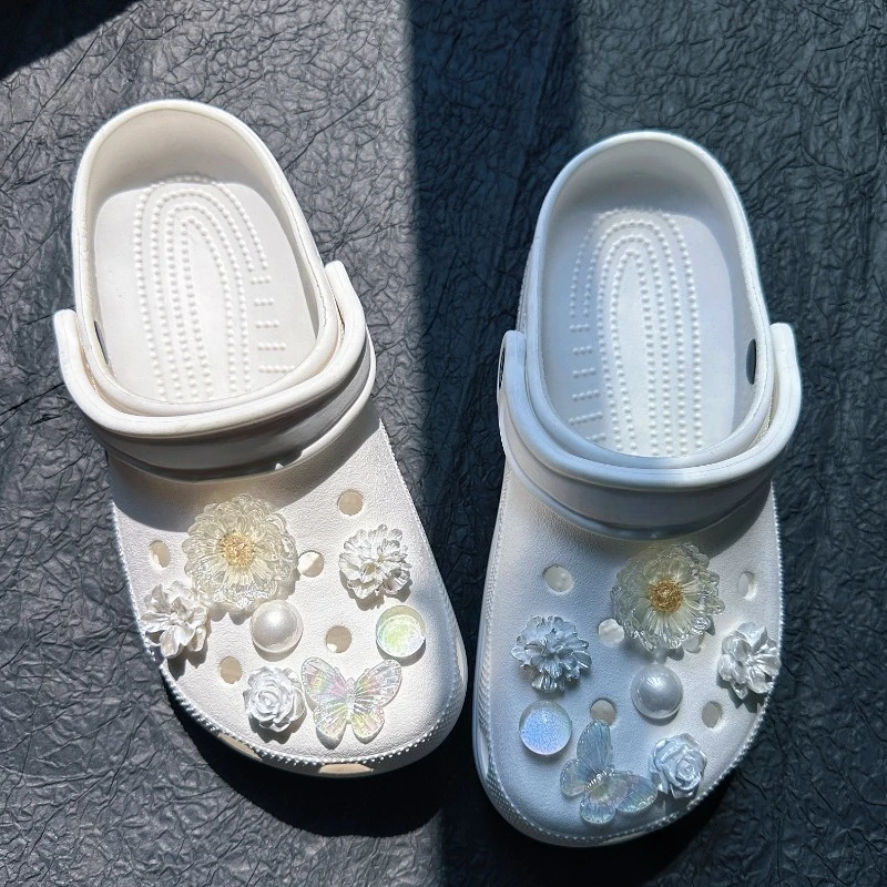 Transparent Daisy & Butterfly Shoe Charms Translucent Flowers & Pearl Shoe Buckle Ballet Hole Design Detachable Accessories