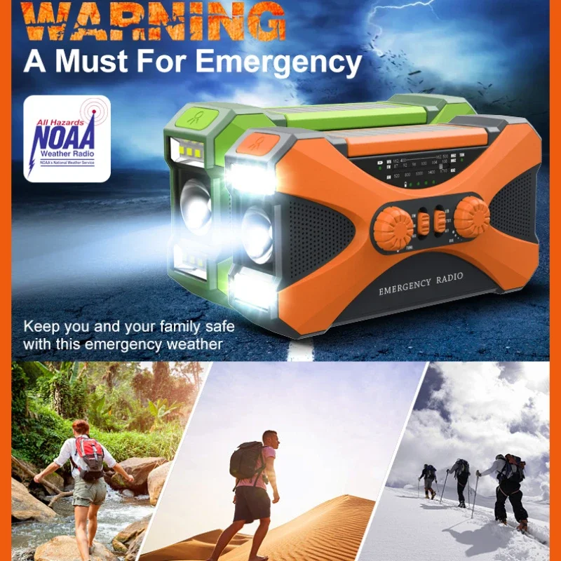 

10000mAh Emergency Radio Solar Hand Crank Weather Alert Portable Radios with FM&Flashlight&Reading Lamp and SOS Alarm