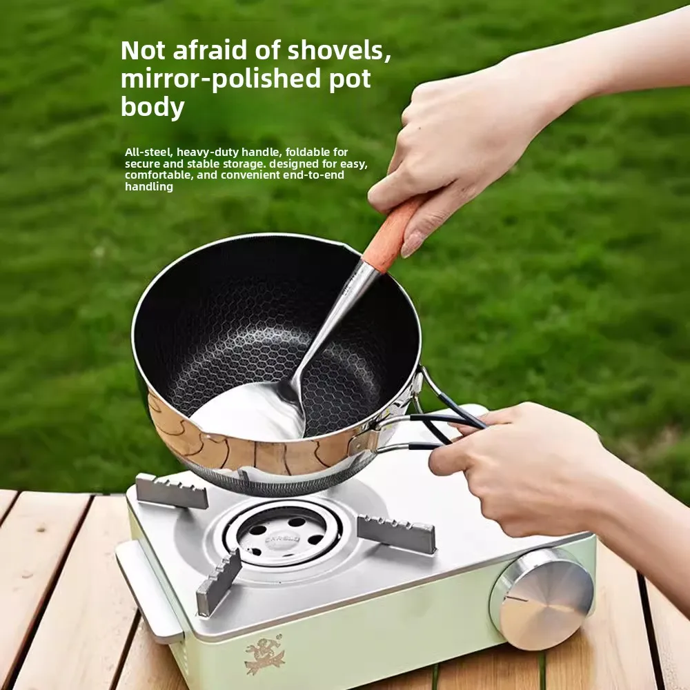 Outdoor 316 Stainless Steel Folding Pot Camping Portable Frying Pan Soup Pot Household Picnic Pot 2-piece Set