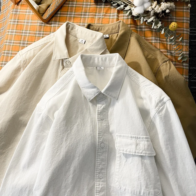 Loose Fit Long Sleeve Men's Shirt Casual Japanese Style Cityboy Workwear Easy Care Lightweight Summer Outerwear