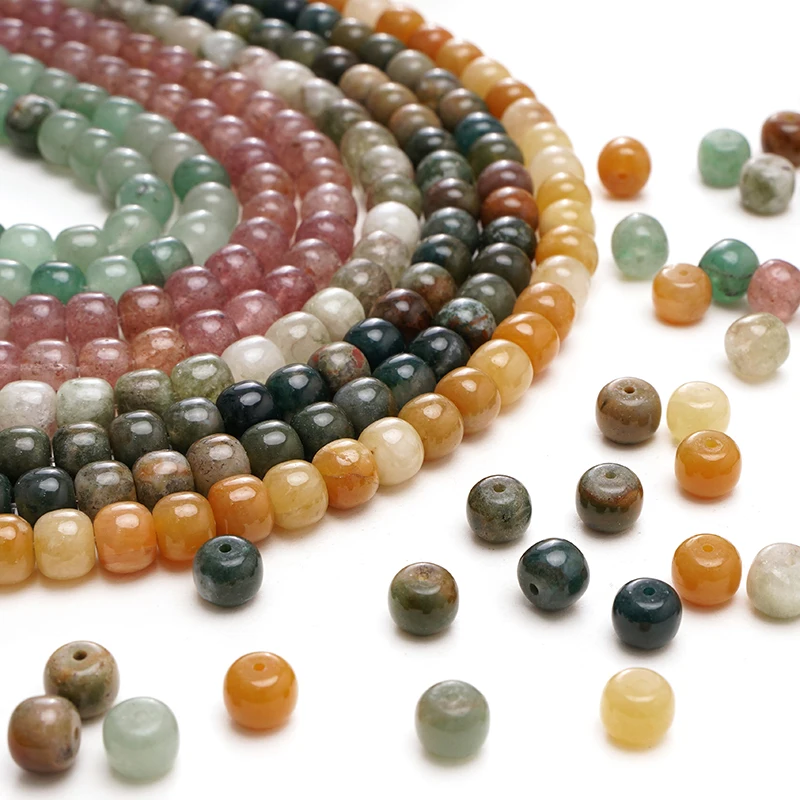 5pcs Gemstone Beads Olivine Loose Spacer Beads Indian agate charms for Necklace Bracelet Earring DIY Jewelry Making Accessories