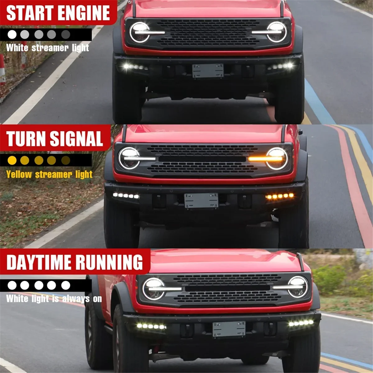 مجموعة مصابيح الضباب LED لسيارة Ford Bronco 2021-2023 2/4-Door، ملحقات أضواء الضباب المصد أثناء النهار