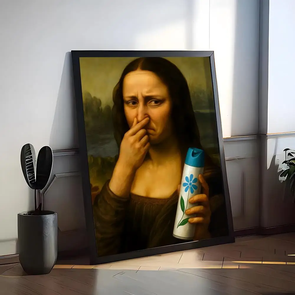 Piece Mimics Mona Lisa Covering Poster HD Art Stickers Self-Adhesive Painting Modern Home Decor For Bedroom Wall Decals Gift