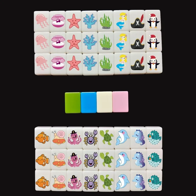 Mainan Edukasi Anak Baru 24mm 48 Ubin Pola Sanrio Hello Kitty Mahjong Blok Gioco Permainan Papan Hewan Laut Dua Pemain