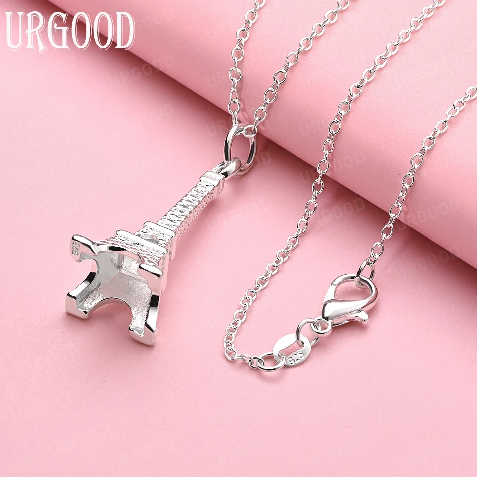 925 Sterling Silver 3D Romantic Eiffel Tower Pendant Necklace 16-30 Inch Chain For Banquet Engagement Wedding Fashion Jewelry