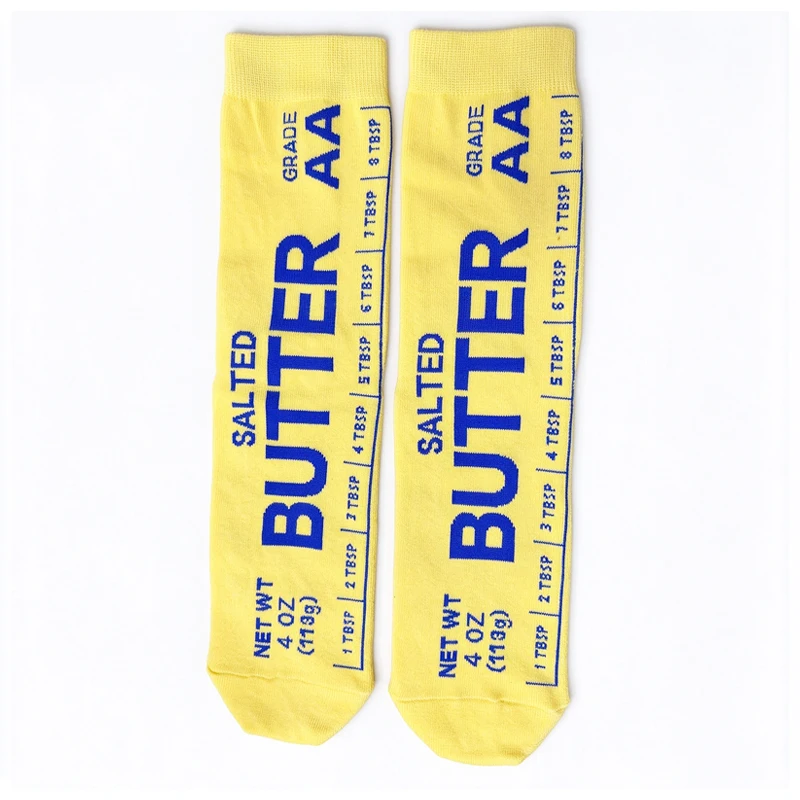 Personalized butter slogan middle tube socks, fun food, creamy yellow ins trend versatile socks comfortable and breathable