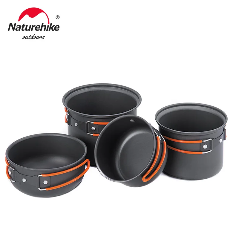 Naturehike Camping Cookware Kit 4 in 1 Outdoor Tableware Aluminum Cooking Set Picnic Pot Pan Bowl Kits Hiking Cooking Utensils