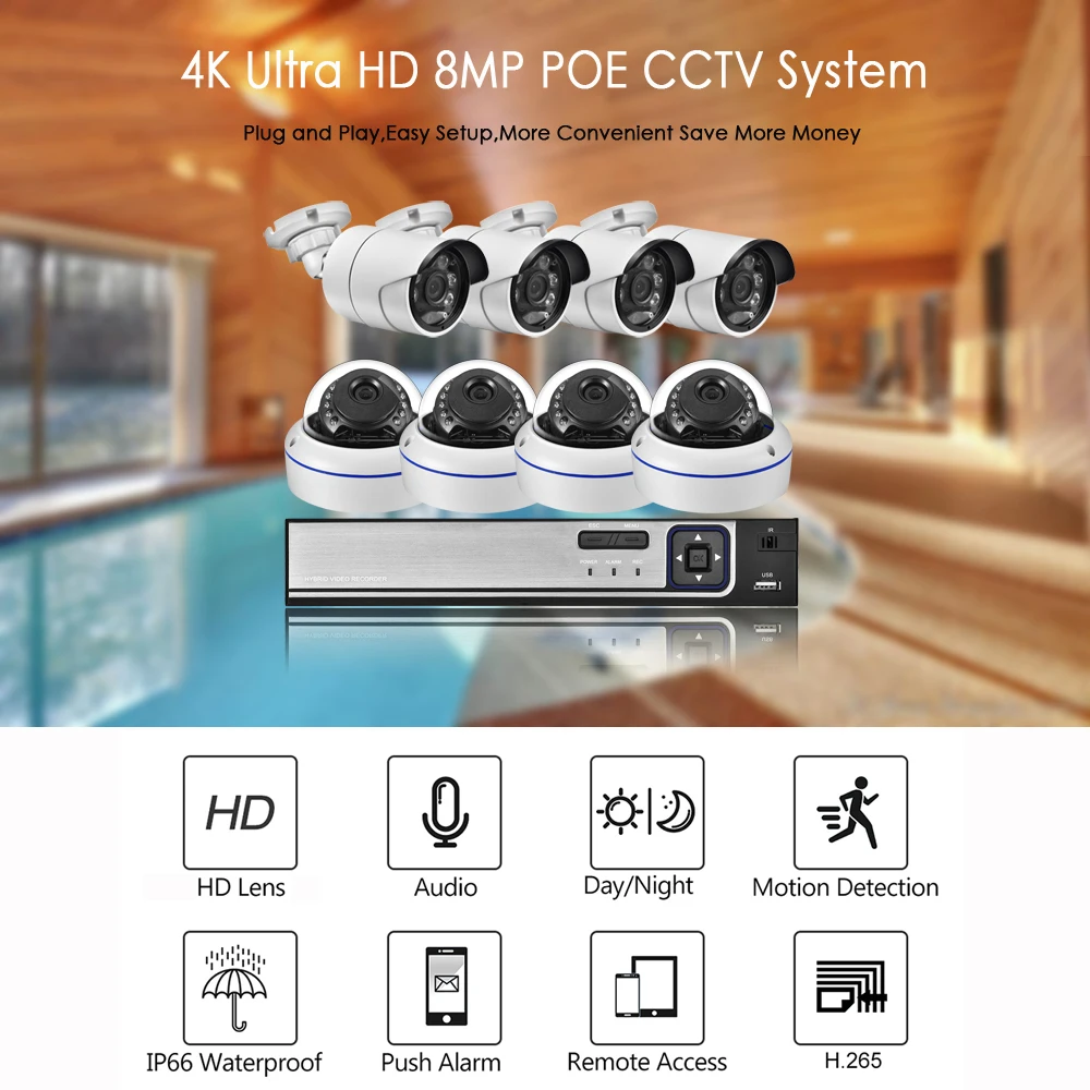 Gadinan Ultra 4K Security Camera System 8MP POE Video Surveillance Set 4CH/8CH NVR Kit AI Motion Detection Recording Outdoor IP