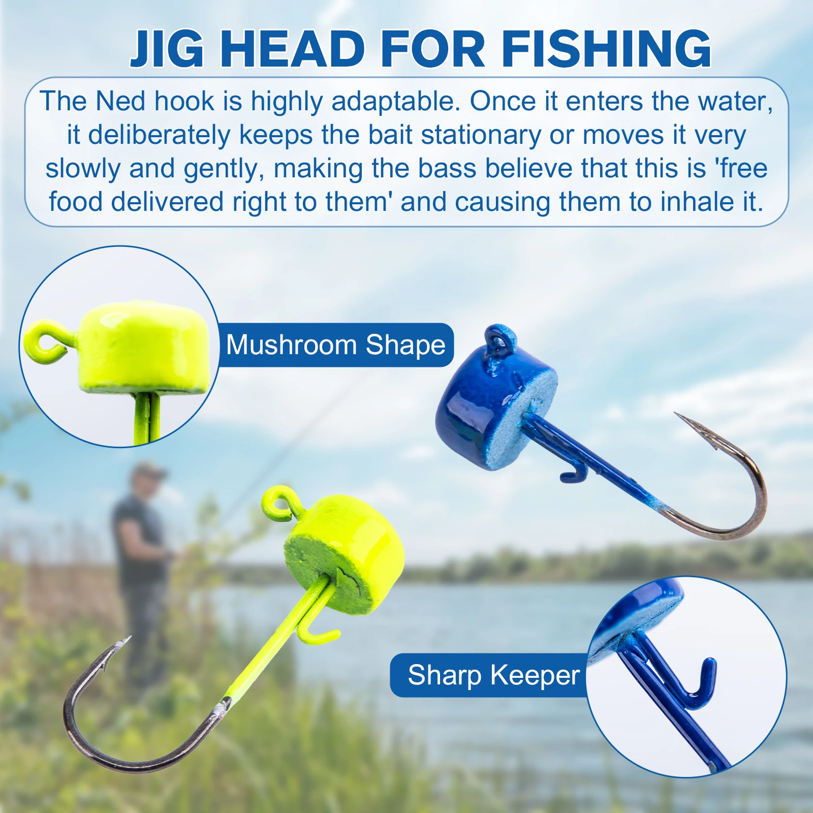 Fishing Lure Kit TPR Impregnated Soft Stick Baits +3.5g/5g Mushroom Jig Head Hooks for Bass Perch Fishing Tackle Box Set