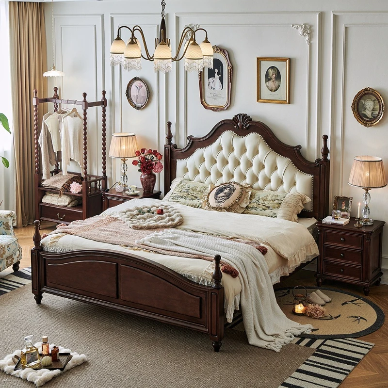 French Retro Bed Bases & Frames American Solid Wood High-End Design Villa Homestay Bed Bedroom Furniture Cama De Casal FYBB