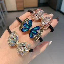 Hochwertige koreanische Kristall metall bögen hochela tische Haar bänder neue Seil bindung Flash Diamant Gummi Zubehör für Frauen