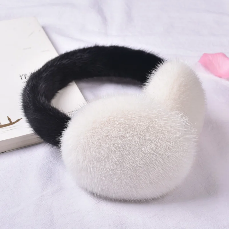 Natural Genuine Mink Fur Earmuffs, Foldable Earflap, Unisex, Lovely Plush Ear Protection, Keep Warm, Men and Women in Winter